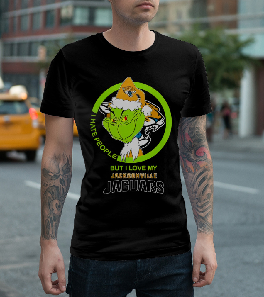 Jacksonville Jaguars Grinch I Hate People But Love My Favorite Football Team Christmas T-Shirt