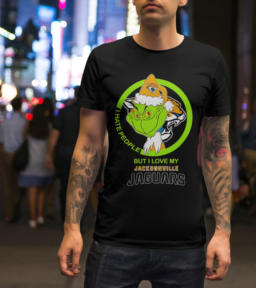 Jacksonville Jaguars Grinch I Hate People But Love My Favorite Football Team Christmas T-Shirt