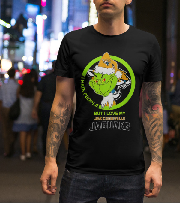 Jacksonville Jaguars Grinch I Hate People But Love My Favorite Football Team Christmas T-Shirt