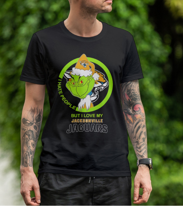 Jacksonville Jaguars Grinch I Hate People But Love My Favorite Football Team Christmas T-Shirt