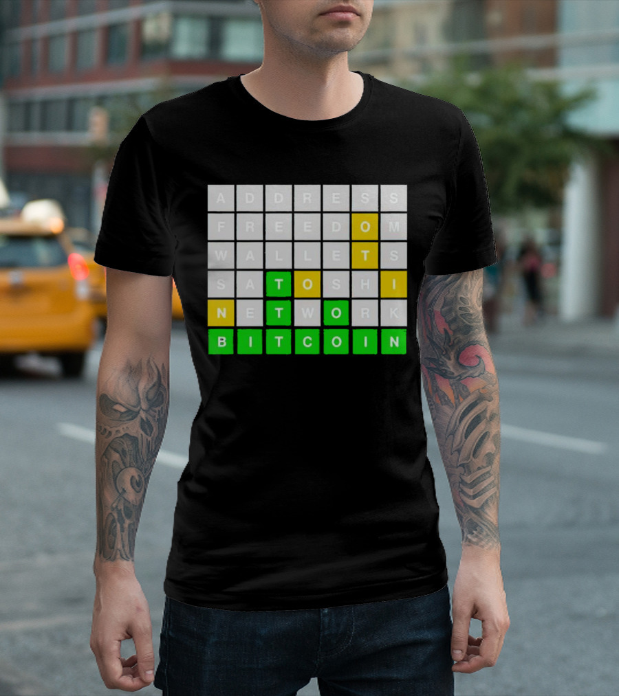 Address Freedom Wallets Satoshi Network Bitcoin Word Game T-Shirt