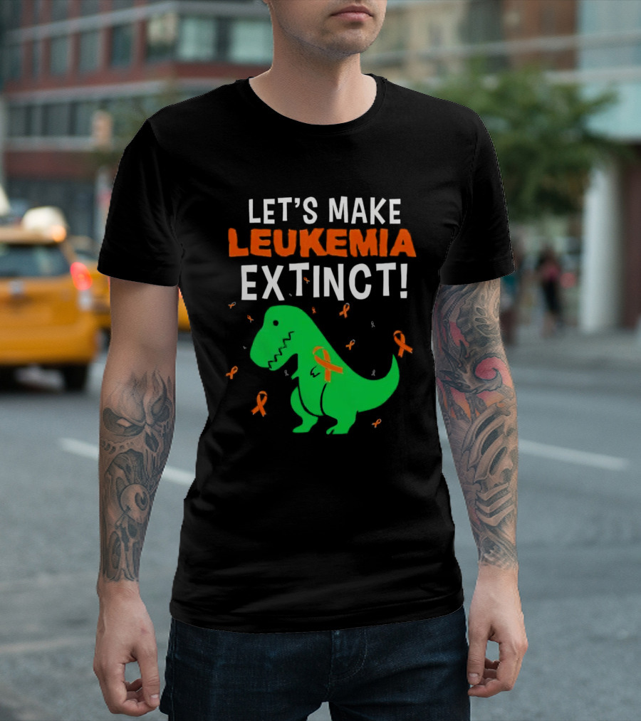Let's Make Leukemia Extinct Dinosaur With Orange T-Shirt