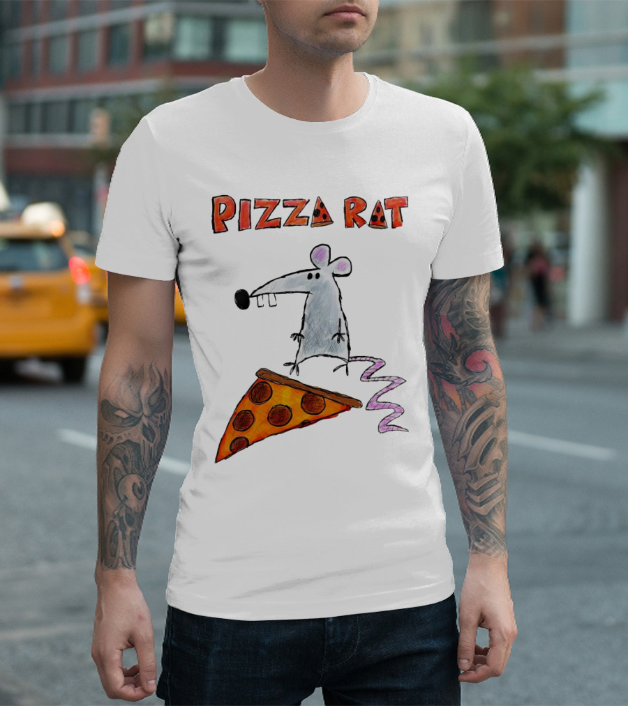 Pizza Rat Riding Pepperoni Slice With Whimsical Cartoon T-Shirt