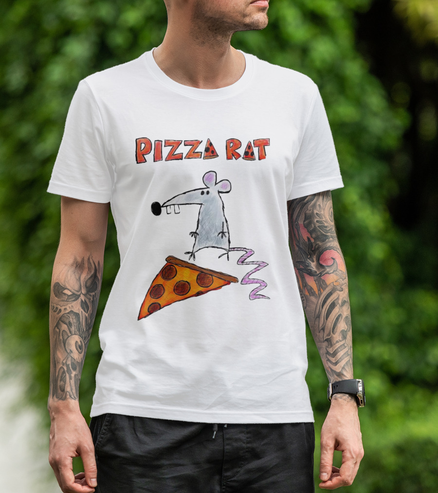 Pizza Rat Riding Pepperoni Slice With Whimsical Cartoon T-Shirt