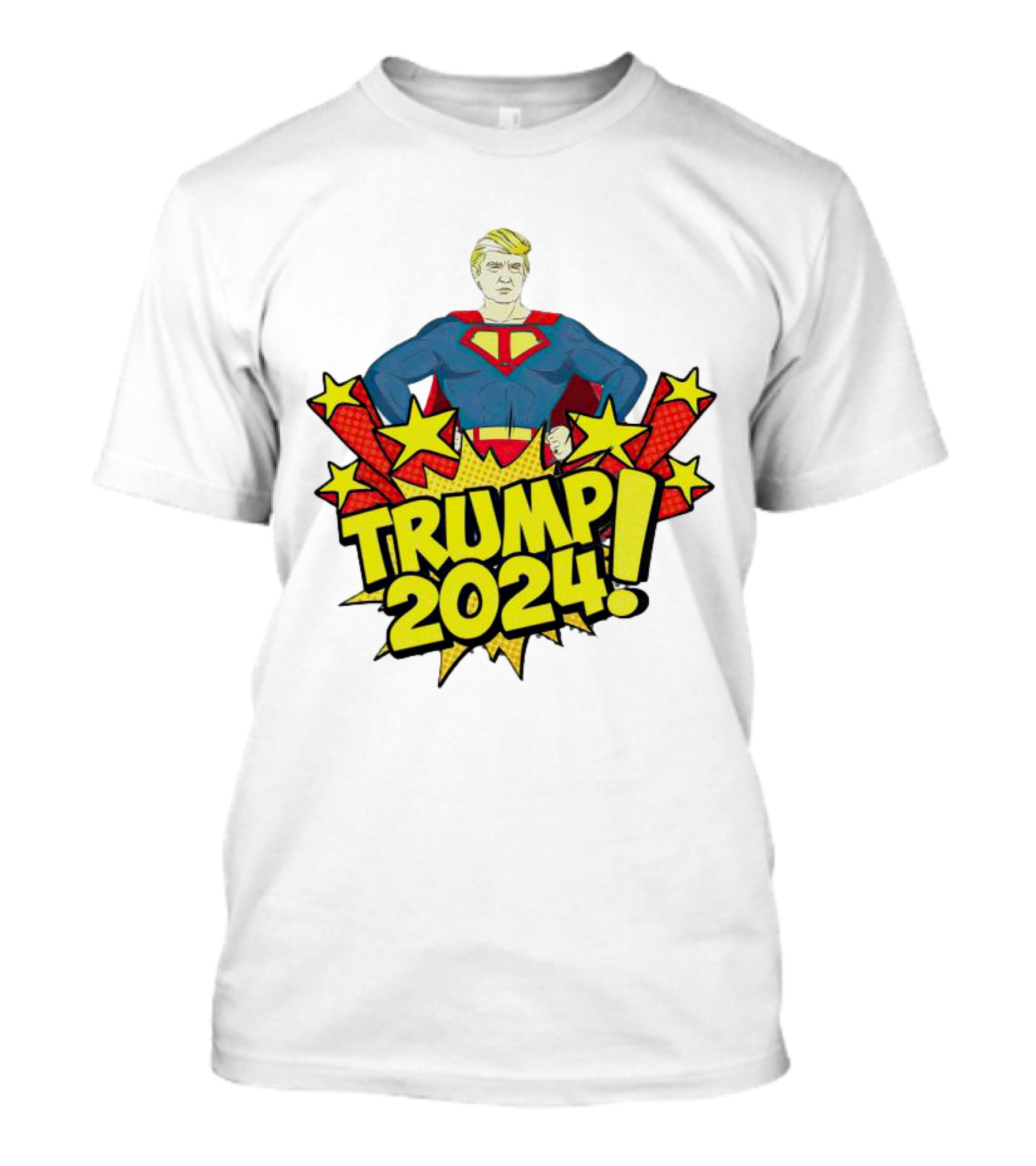 Trump 2024 Superhero Style With Comic Stars And Bursts T-Shirt