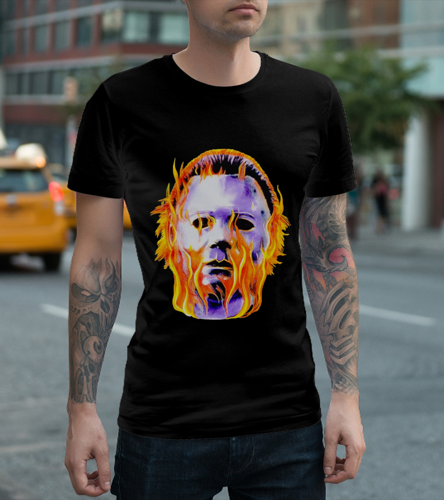 Michael Myers Flaming Mask Halloween Horror T-Shirt