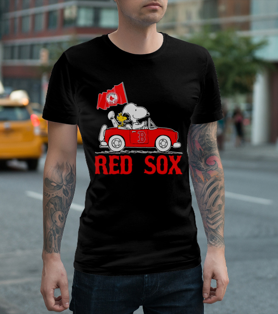 Red Sox Snoopy Woodstock Boston Red Sox Peanuts Car T-Shirt