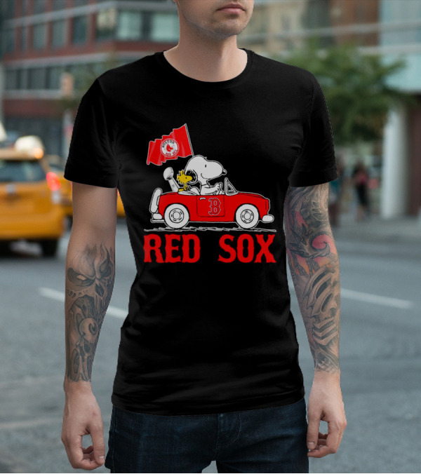 Red Sox Snoopy Woodstock Boston Red Sox Peanuts Car T-Shirt