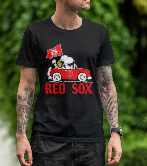 Red Sox Snoopy Woodstock Boston Red Sox Peanuts Car T-Shirt