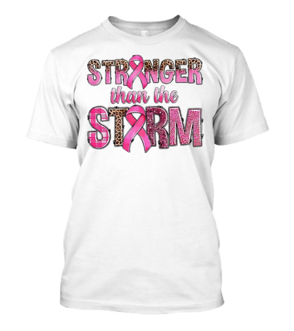 Stronger Than The Storm Breast Cancer Awareness Pink Ribbon Leopard Zebra Print T-Shirt