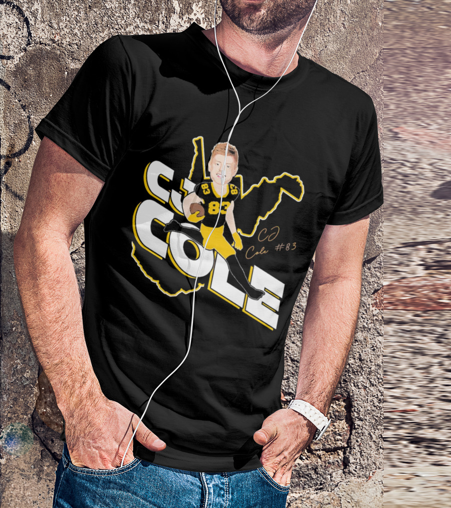 CJ Cole #83 West Virginia Football Player Caricature Signature T-Shirt
