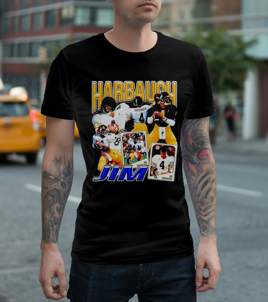 Jim Harbaugh Vintage Football Quarterback Collage T-Shirt