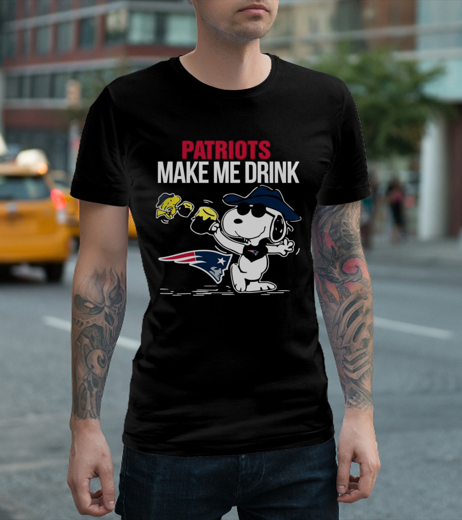 Patriots Snoopy Make Me Drink New England Football Peanuts Woodstock T-Shirt