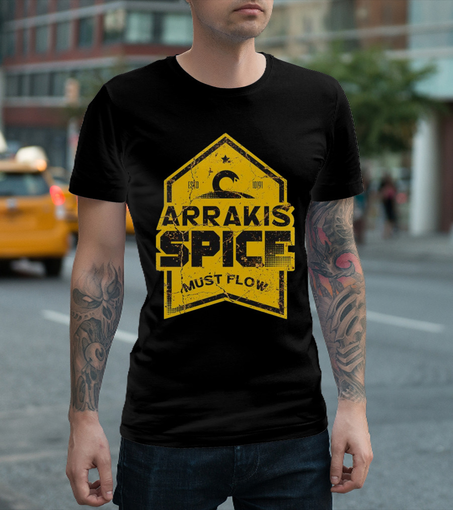 Arrakis Spice Must Flow Vintage 10191 Logo Badge T-Shirt
