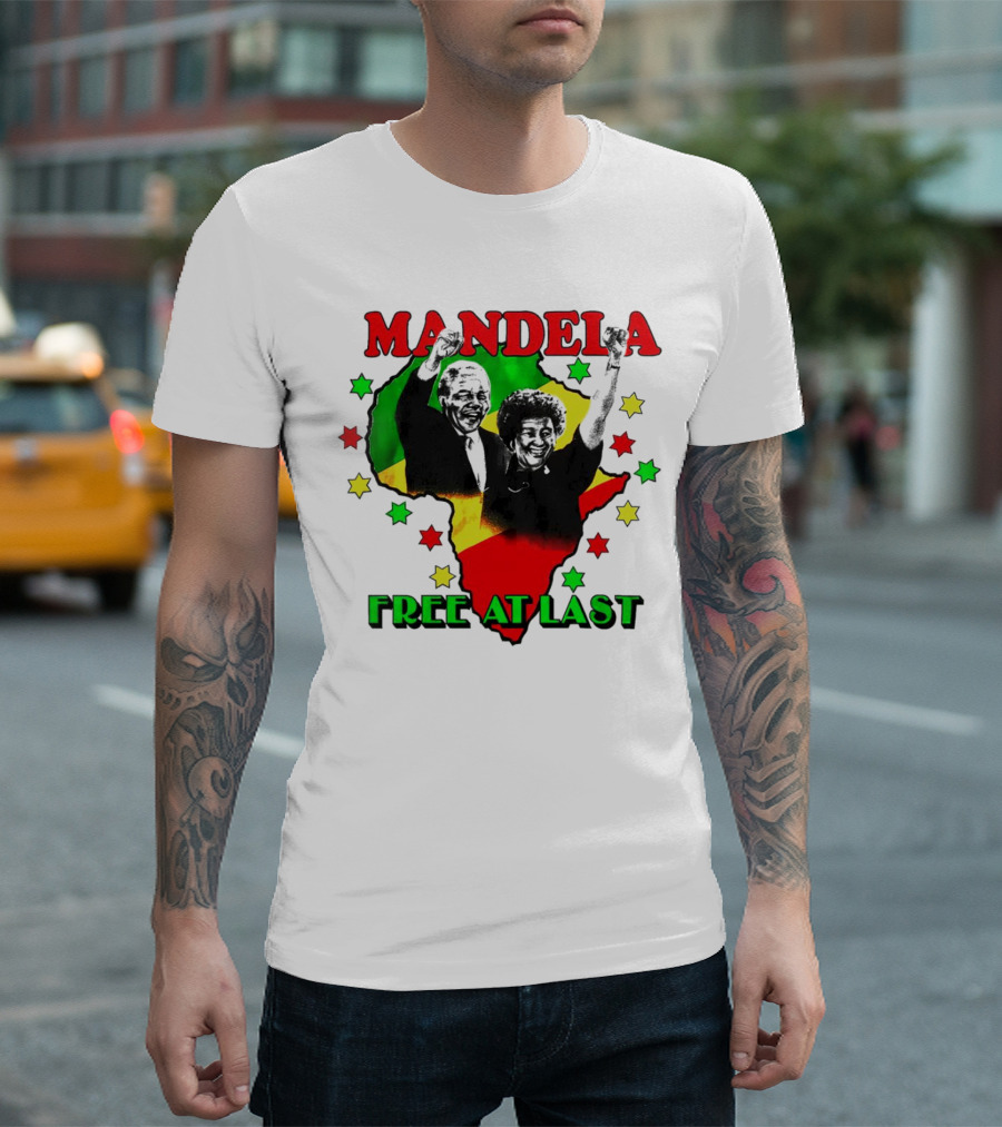 Mandela Free At Last Africa Map Red Yellow Green Stars T-Shirt