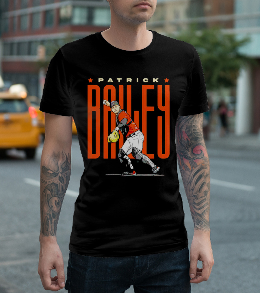 Patrick Bailey Baseball Player Illustration with Orioles Colors T-Shirt