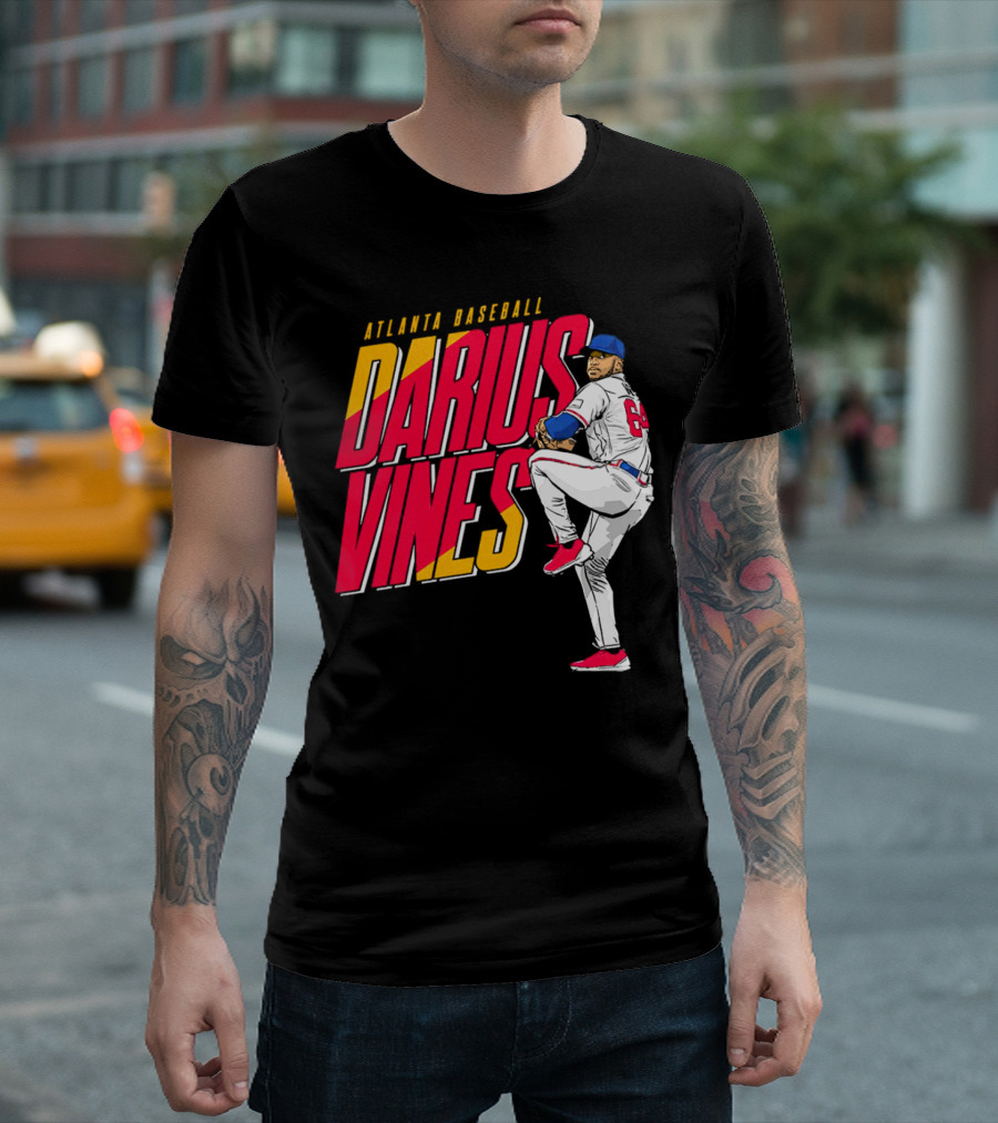 Atlanta Baseball Darius Vines 64 Pitching Action T-Shirt