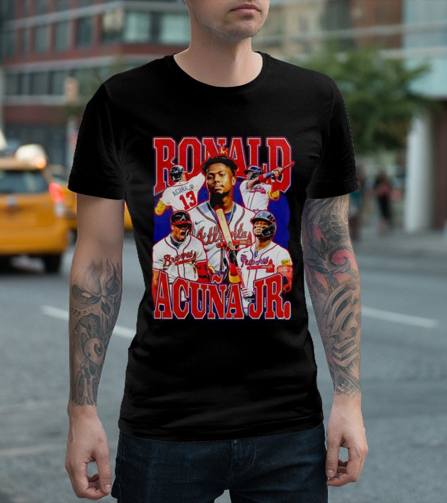 Ronald Acuña Jr Atlanta Braves Vintage Baseball Player Collage T-Shirt