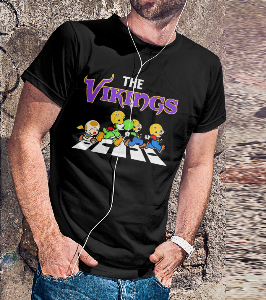 Super Mario Characters Crossing For Minnesota Vikings Sports Fans T-Shirt