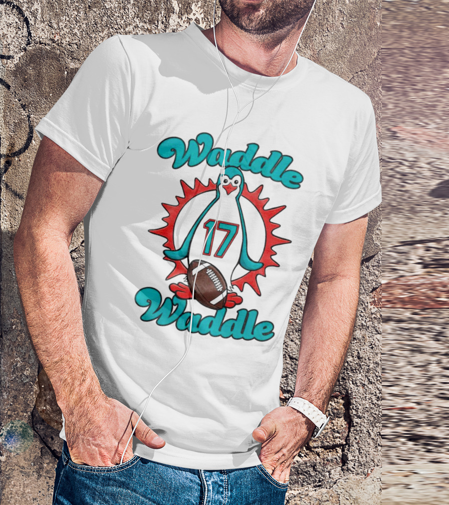 Waddle Waddle 17 Miami Dolphin Football Penguin T-Shirt
