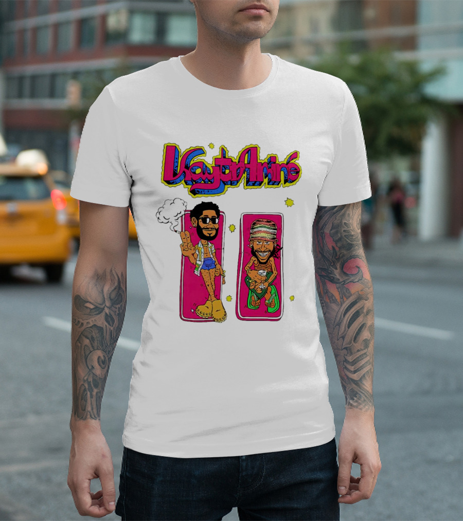 Kaytramine Smoking Drinking Cartoon Characters Relaxing T-Shirt