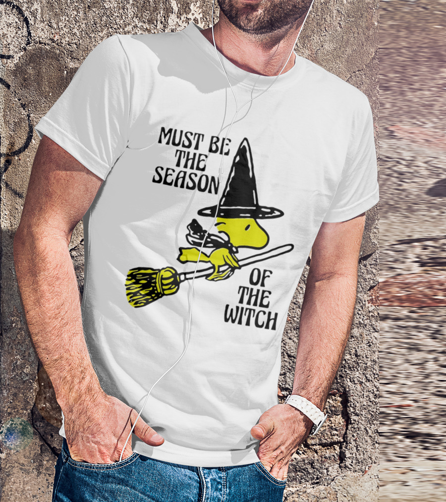 Must Be The Season Of The Witch Halloween Woodstock Peanuts Broomstick T-Shirt
