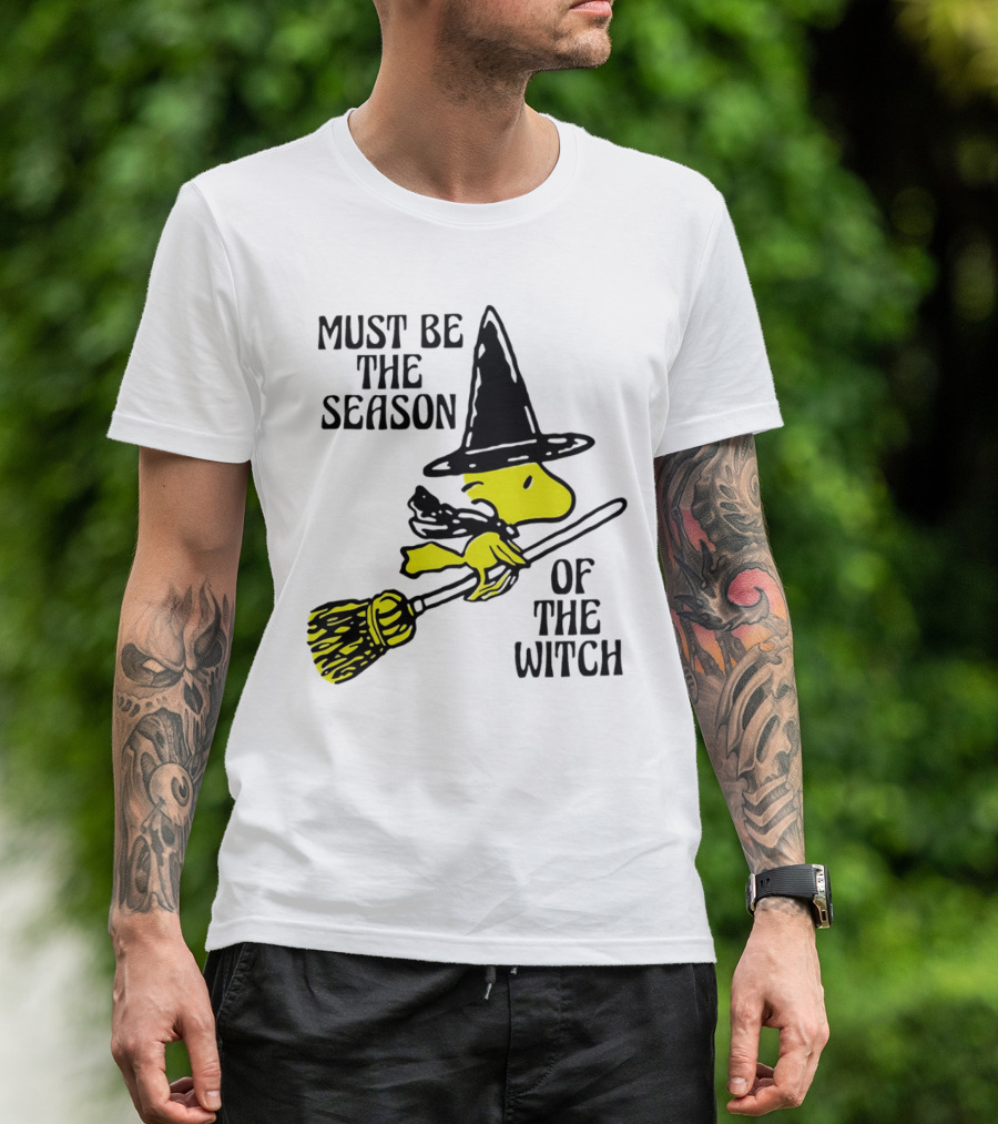 Must Be The Season Of The Witch Halloween Woodstock Peanuts Broomstick T-Shirt