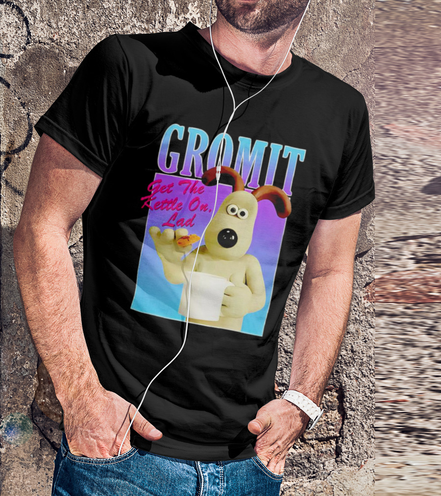 Gromit Get The Kettle On Lad With Tea And Biscuit T-Shirt
