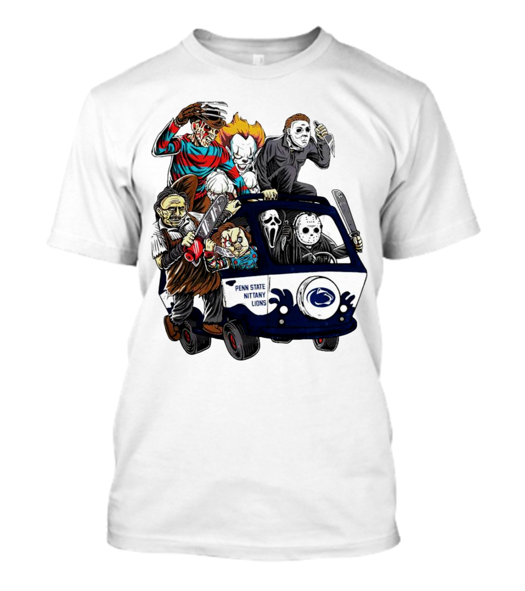 Penn State Nittany Lions Horror Movie Characters Halloween Bus T-Shirt