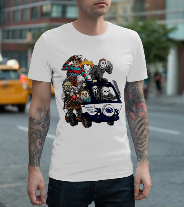 Penn State Nittany Lions Horror Movie Characters Halloween Bus T-Shirt