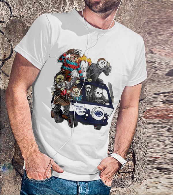 Penn State Nittany Lions Horror Movie Characters Halloween Bus T-Shirt