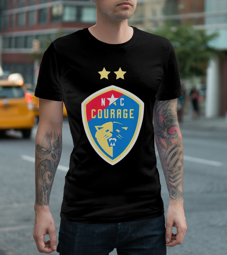 North Carolina Courage Shield N C Star And Lion Emblem Two Stars T-Shirt