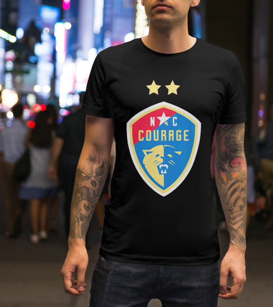 North Carolina Courage Shield N C Star And Lion Emblem Two Stars T-Shirt
