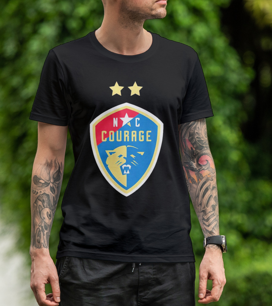 North Carolina Courage Shield N C Star And Lion Emblem Two Stars T-Shirt