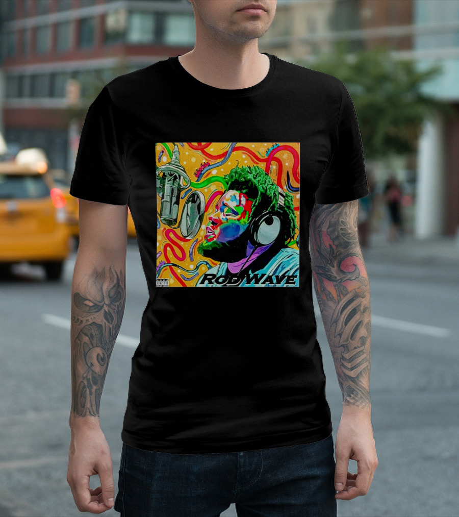 Rod Wave Vintage Colorful Microphone Headphones Psychedelic Art Album Cover T-Shirt