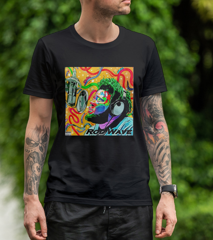 Rod Wave Vintage Colorful Microphone Headphones Psychedelic Art Album Cover T-Shirt