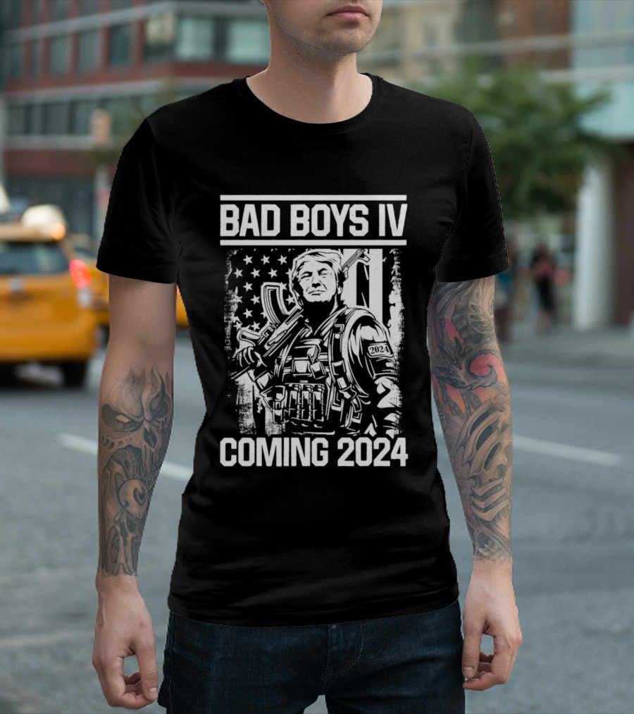Bad Boys IV Trump Coming 2024 American Flag Soldier T-Shirt