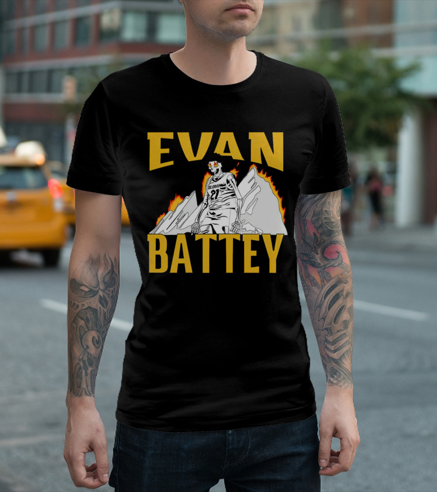 Evan Battey Colorado Buffaloes Basketball 21 Mountain Flames T-Shirt