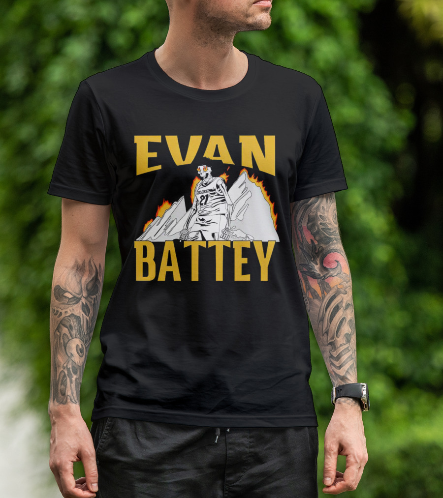 Evan Battey Colorado Buffaloes Basketball 21 Mountain Flames T-Shirt