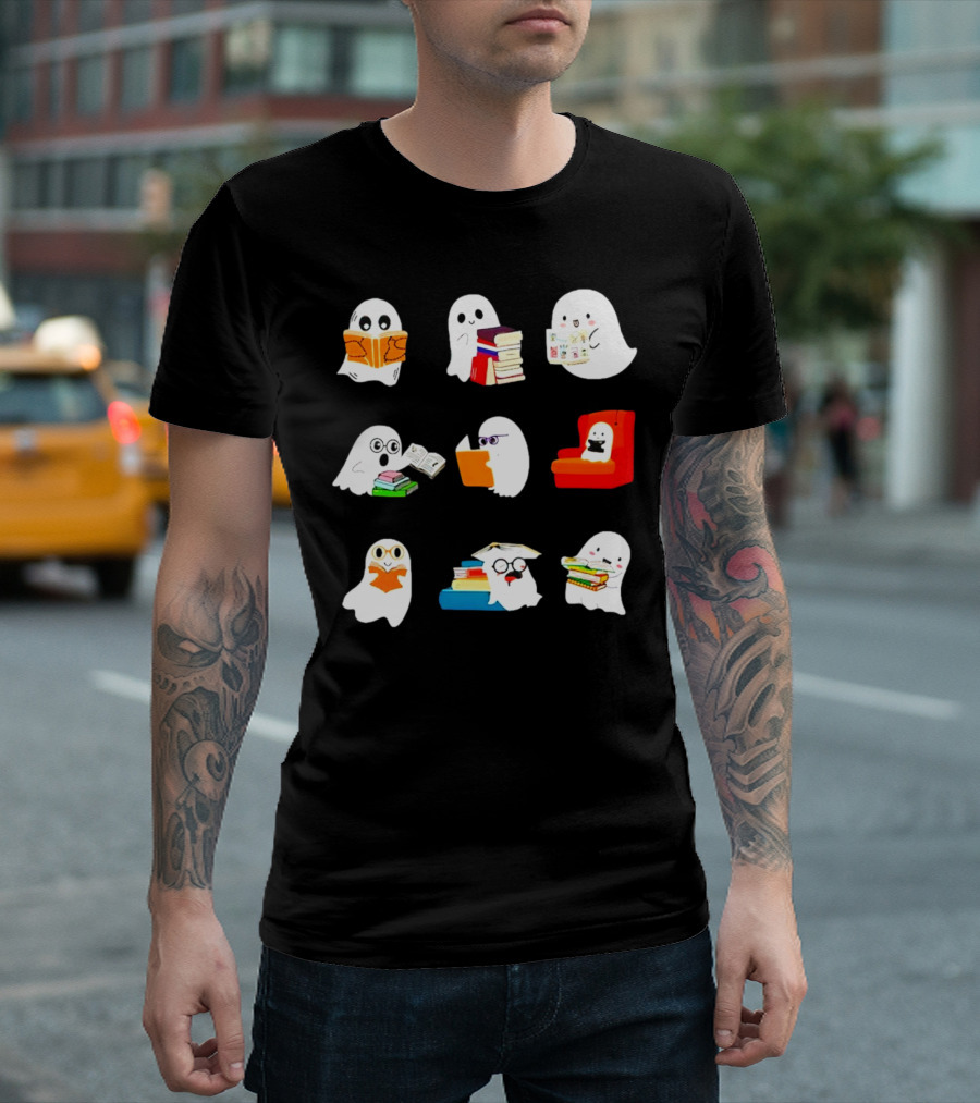 Ghosts Reading Books Halloween Spooky Library T-Shirt