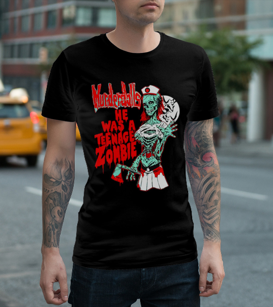 Murderdolls He Was a Teenage Zombie Nurse with Axe and Moon T-Shirt