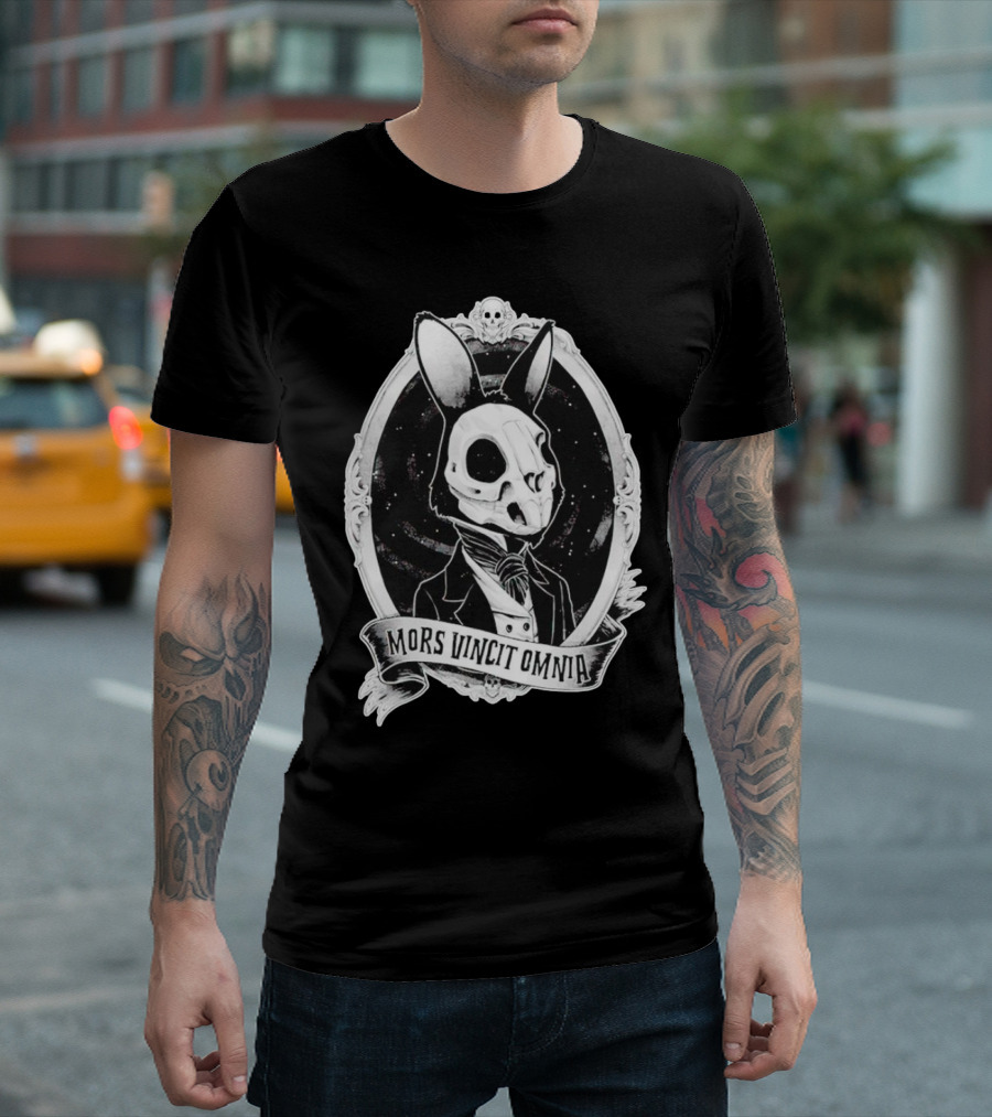 Gothic Rabbit Skeleton Portrait Mors Vincit Omnia T-Shirt