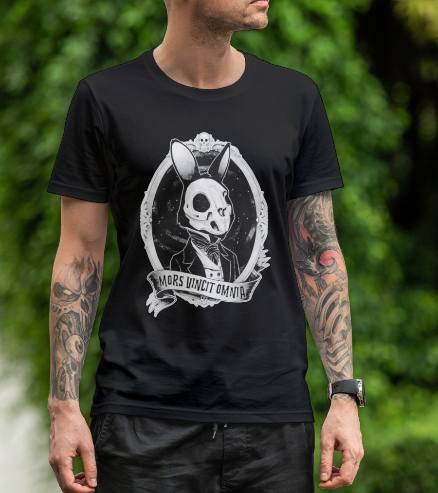 Gothic Rabbit Skeleton Portrait Mors Vincit Omnia T-Shirt