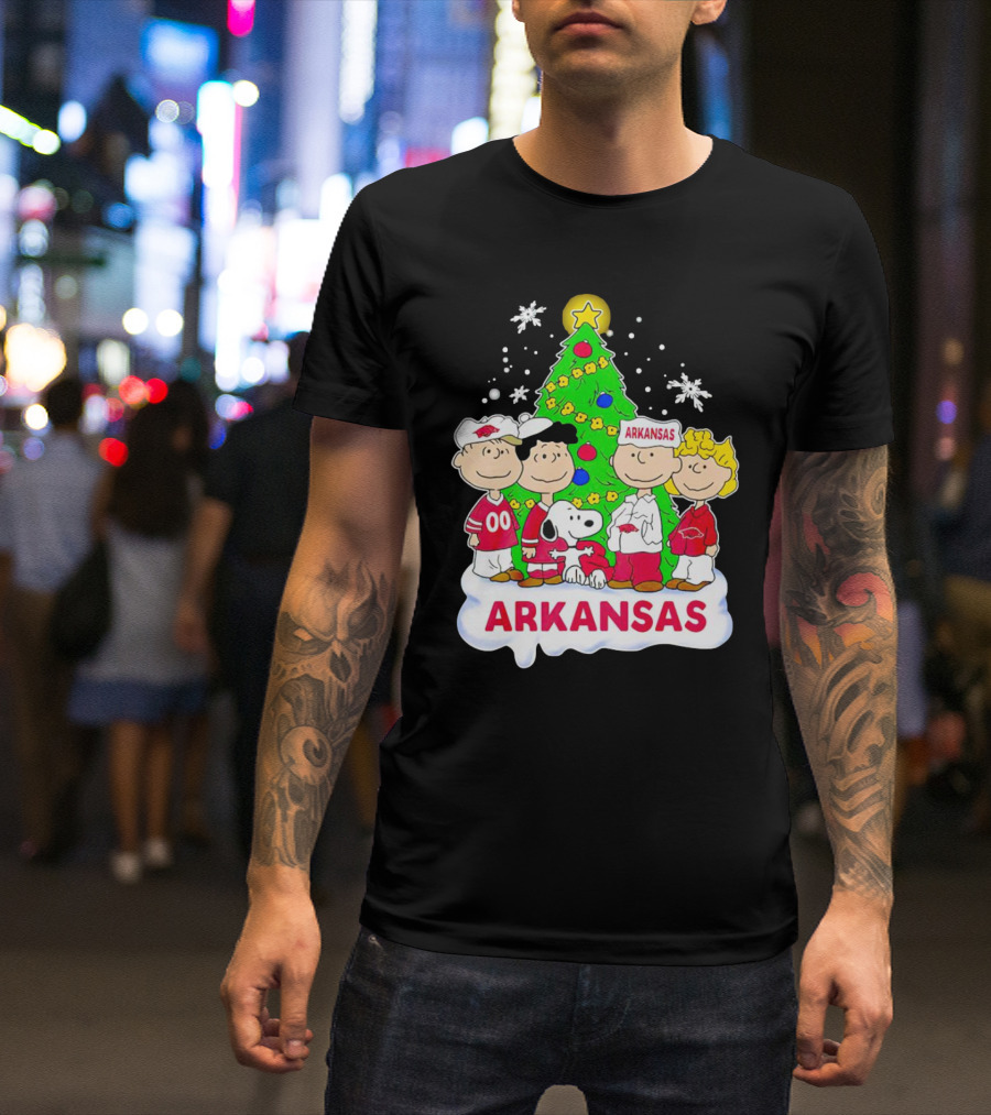 Peanuts Characters Arkansas Razorbacks Christmas Tree T-Shirt