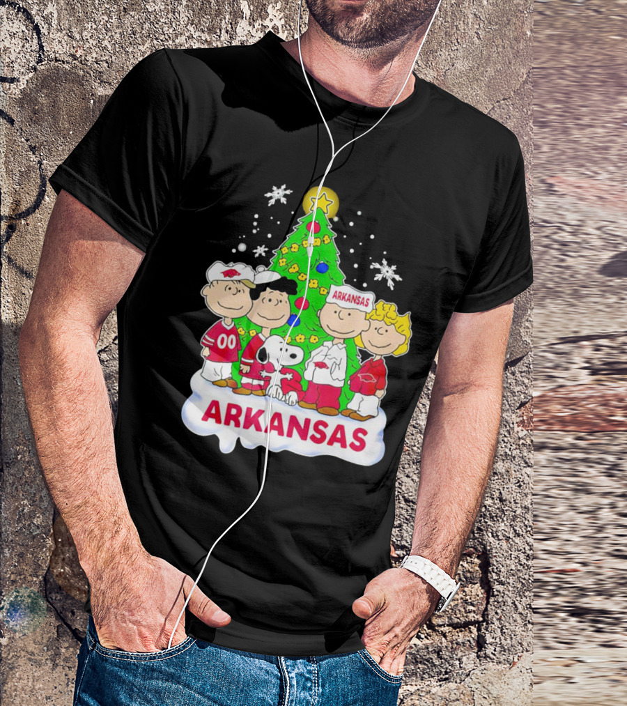Peanuts Characters Arkansas Razorbacks Christmas Tree T-Shirt