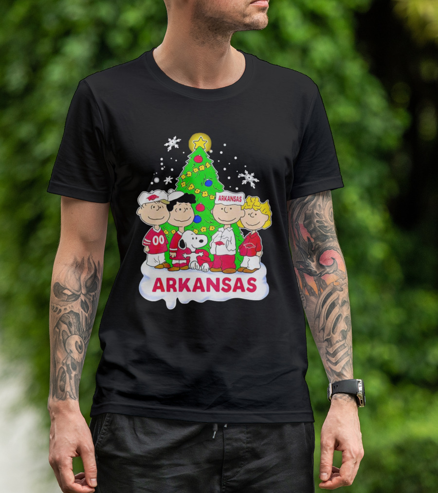 Peanuts Characters Arkansas Razorbacks Christmas Tree T-Shirt
