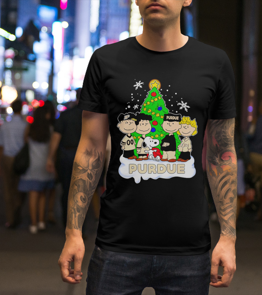Peanuts Christmas With Purdue Boilermakers Charlie Brown And Snoopy T-Shirt