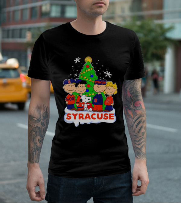 Peanuts Characters Christmas Tree Syracuse Orange Football Snowflakes T-Shirt