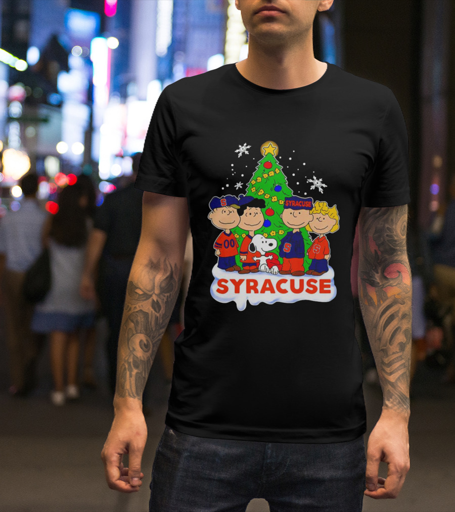 Peanuts Characters Christmas Tree Syracuse Orange Football Snowflakes T-Shirt
