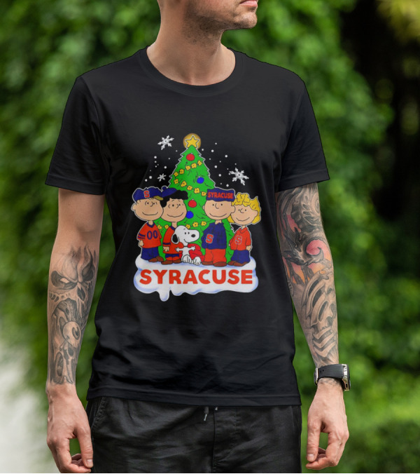 Peanuts Characters Christmas Tree Syracuse Orange Football Snowflakes T-Shirt
